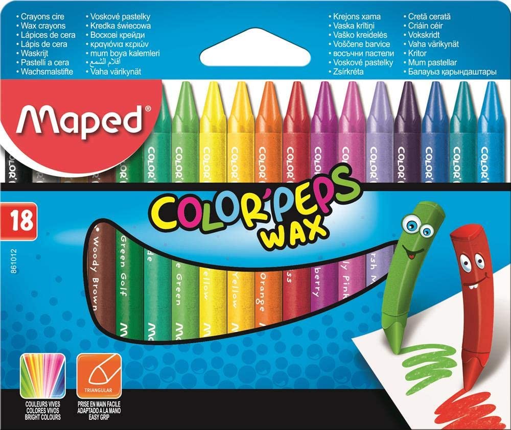 Lot de 18 Crayons à la cire - Assortiment (MAPED dessin enfants)