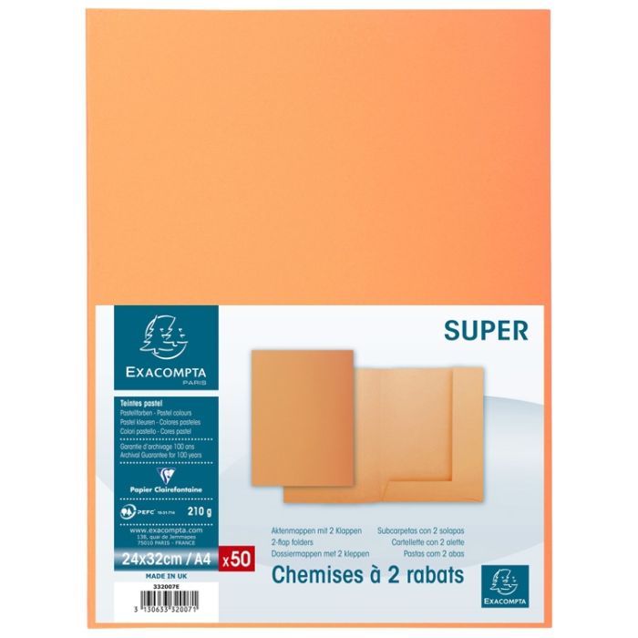 Chemise cartonnée à 2 rabats SUPER 210 - Orange EXACOMPTA 332007E