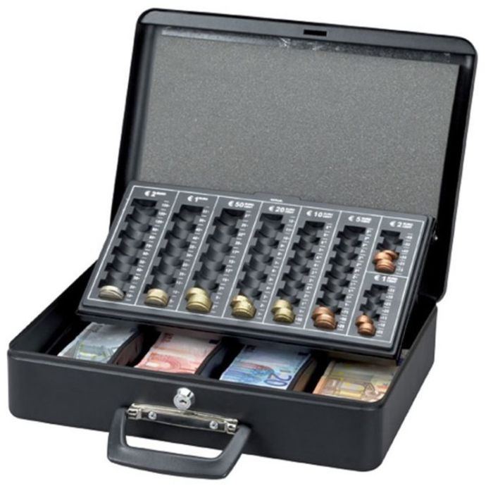 Caisse à monnaie 5 compartiments à pièces + 4 à billets amovible en  plastique.