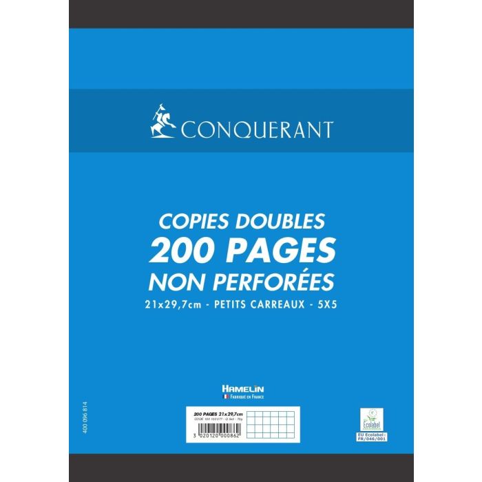 Copies doubles perforées Grands carreaux A4 CONQUERANT SEPT Lot de 200 pages
