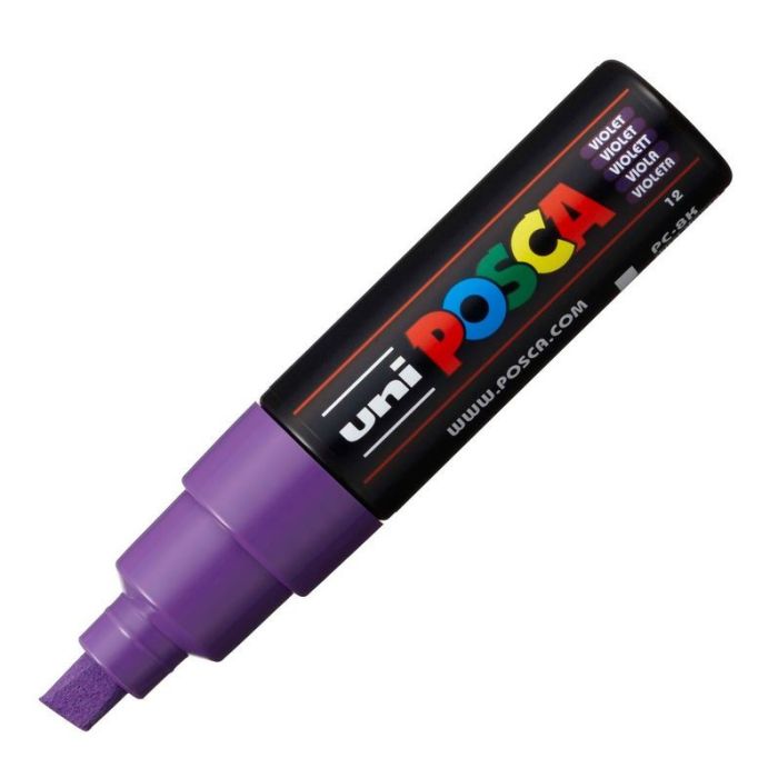 Marqueur Peinture Posca PC 8K - Pointe biseautée de 8 mm - Violet (Feutre à  dessin)