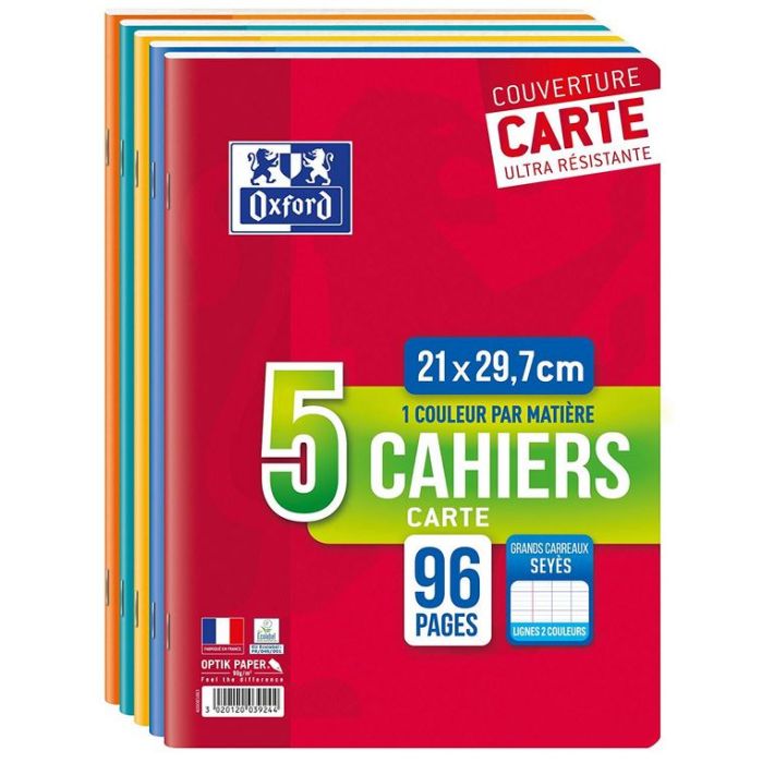 Lot de 5 Cahiers 96 pages - Grands carreaux - 210 x 297 mm OXFORD