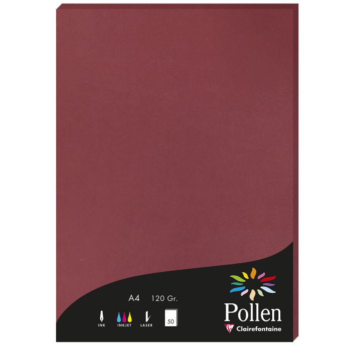 POLLEN Feuilles de couleur A4 - 210 x 297 mm - Bordeaux Lot de 50
