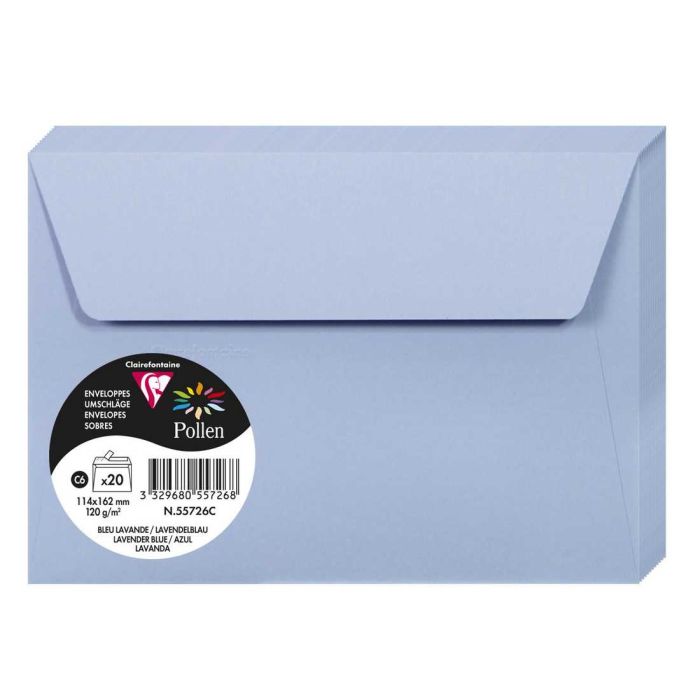 POLLEN Enveloppes - C6 114 x 162 mm - Bleu lavande Lot de 20