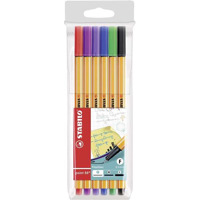 STABILO Lot de 6 stylos-feutres - Fineliner point 88 (Dessin et écriture)