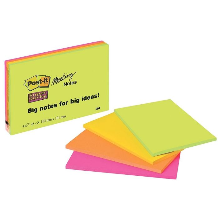 Notes adhésives - 152 x 101 mm - Assortiment POST-IT Meeting Notes Super  Sticky