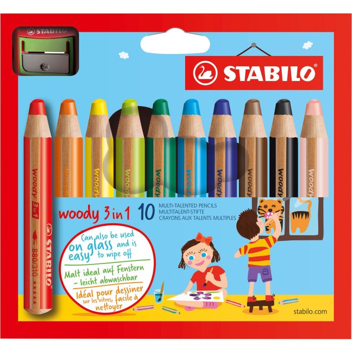 Étui de 10 Crayons Woody 3 en 1 Assortiment STABILO 880/10-2 - Dessin