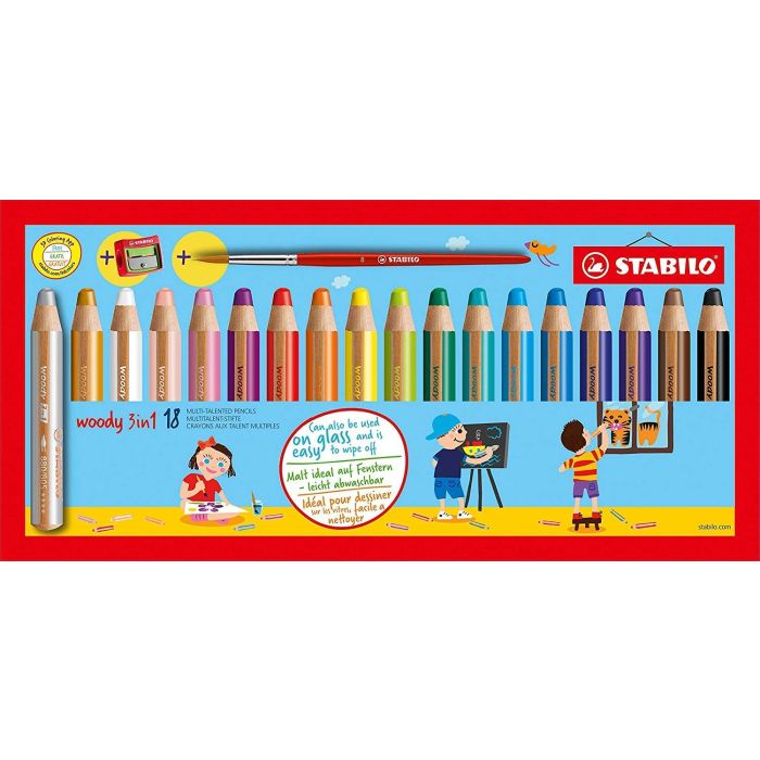 Set de 18 crayons de couleur Stabilo Woody 3 en 1 +Taille-crayon - Crayon  de couleur - Achat & prix