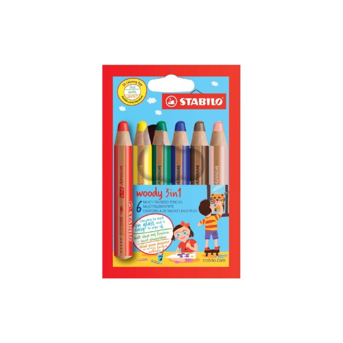 Étui de 6 Crayons multi talent woody 3 en 1 - Assortiment STABILO 880/6 -  Dessin
