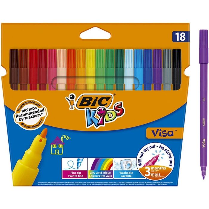 Lot de 18 feutres à dessin - Assortiment - Visa Kids BIC 888681