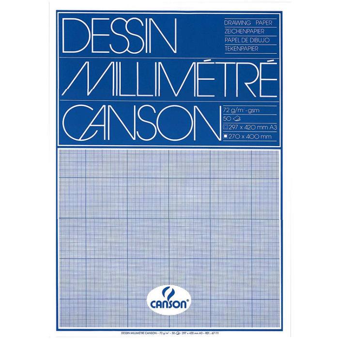 Papier millimétré Bistre en bloc CANSON - A3 - 72g -(50 feuilles