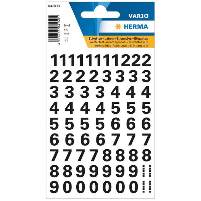 Etiquettes de chiffres noirs autocollants - 10 mm HERMA 4159 Présentation  et étiquetage