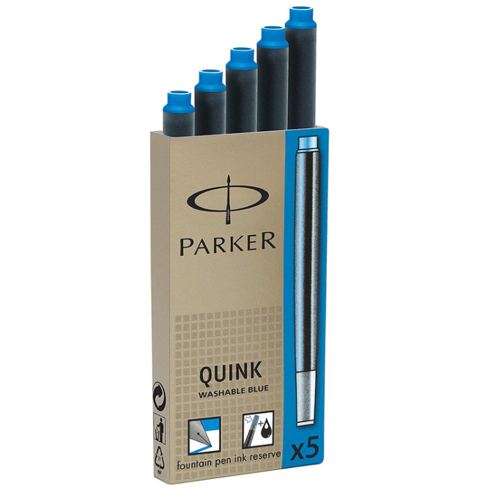 PARKER Boite de 5 Cartouches d'encre Quink pour stylo - Bleu