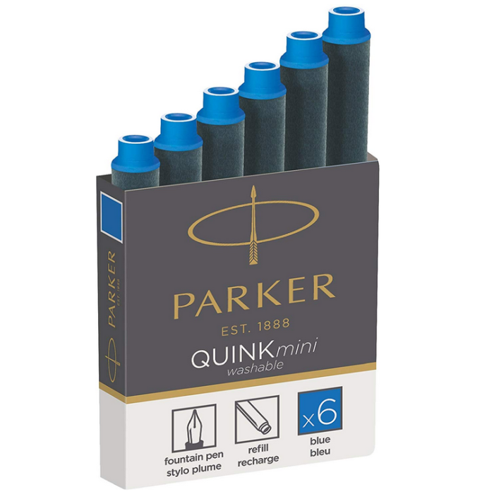 PARKER Boite de 6 Cartouches d'encre effaçable Quink Mini - Bleu