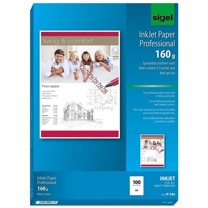 Papier Photo mat A4 - 160 g/m² SIGEL IP286 Lot de 100