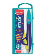 Coffret compas Study Pixel Party avec bague -  Bleu/Jaune MAPED