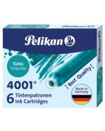 Boite de 6 Cartouches d'encre - Turquoise : PELIKAN 4001 TP/6