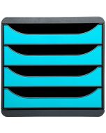 310782D EXACOMPTA Caisson à 4 tiroirs - Big Box - Gris Noir/Bleu turquoise