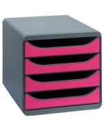 310784D EXACOMPTA Caisson à 4 tiroirs - Big Box - Gris Noir/framboise
