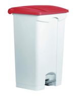 Photo Poubelle à roulettes avec couvercle - 90 litres - Blanc/Rouge : HELIT H2402325