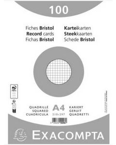 Fiches Bristol quadrillées sous film - 210 x 297 mm - Blanc EXACOMPTA Lot de 100