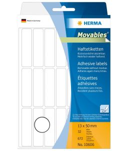 10606 HERMA : Lot de 672 étiquettes adhésives amovibles  - 50,0 x 13,0 mm - Blanc