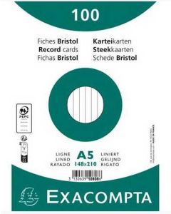 Fiches Bristol lignées sous film - 148 x 210 mm - Blanc EXACOMPTA Lot de 100
