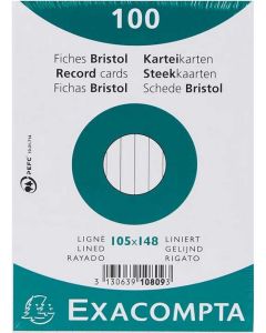 Fiches Bristol lignées sous film - 105 x 148 mm - Blanc EXACOMPTA Lot de 100