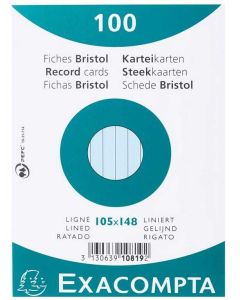 Fiches Bristol lignées sous film - 105 x 148 mm - Bleu EXACOMPTA Lot de 100
