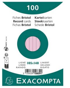 Fiches Bristol lignées sous film - 105 x 148 mm - Rose EXACOMPTA Lot de 100