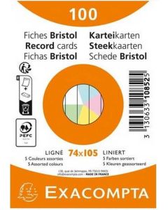 Fiches Bristol lignées sous film - 74 x 105 mm - Assortiment EXACOMPTA Lot de 100