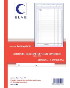 Journal des opérations diverses - Carnet autocopiant A4 ELVE 3102 Manifold