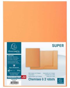 Lot de 50 Chemises à 2 rabats SUPER 210 - Orange : EXACOMPTA