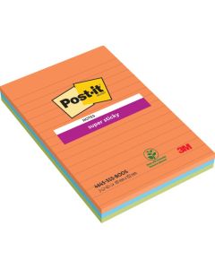 POST-IT Bloc-note adhésif ligné - Assortiment - 101 x 152 mm Super Sticky Lot de 3