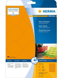 Étiquettes adhésives - Orange fluorescent - diamètre 60 mm HERMA 5153