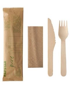 Photo Kit de couverts jetables en bois NATURE STAR Double