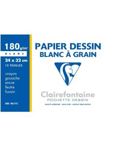Pochette à dessin - 15 feuilles de papier blanc à grain - 96177C Clairefontaine