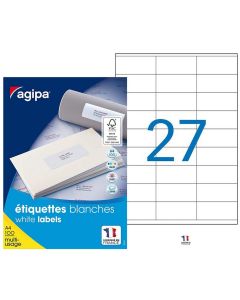 Photo Étiquettes adhésives blanches - 70 x 31 mm : AGIPA 11900