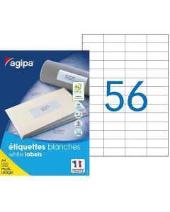 AGIPA : Etiquettes adhésives blanches multi-usages 52.5 x 21.2 mm 118992
