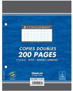 Copie double Conquérant - A4 - blanche - quadrillée - paquet de