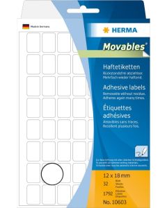HERMA : Lot de 1792 étiquettes adhésives amovibles 10603  - 18,0 x 12,0 mm - Blanc