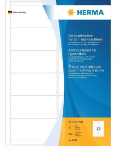 Étiquettes Adresses blanches 94 x 47 mm HERMA