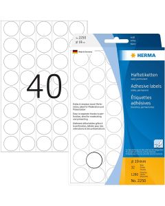 Etiquettes adhésives rondes - 19 mm - Blanc : HERMA Lot de 1280 Image