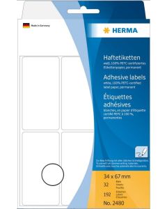 HERMA : Lot de 192 étiquettes adhésives - 34,0 x 67,0 mm - Blanc
