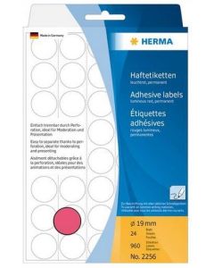 HERMA : Lot de 960 étiquettes adhésives rondes - 19,0  mm - Rouge fluo