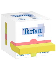 Bloc-Notes repositionnables 38 x 51 mm Couleurs assorties Fluo TARTAN Visuel boite distributreice