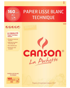 Photo Pochette de papier à dessin technique - A3 - 160 g : CANSON (200037103)