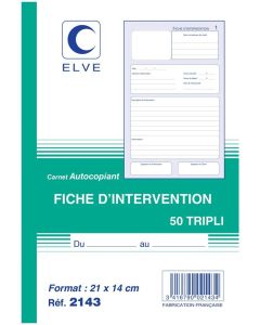 Fiche d'Intervention: Carnet autocopiant Tripli  A5 Manifold 2143 Elve
