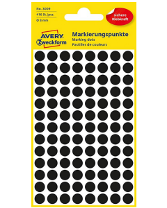 Photo Pastilles adhésives 8 mm - Noir AVERY Lot de 416 Étiquettes rondes