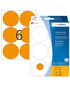 Photo HERMA : Lot de 144 étiquettes adhésives rondes 2284 - 50,0  mm - Orange fluo